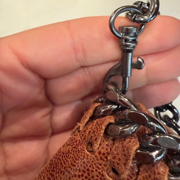 Italian Brown Leather Crossbody Bag/Clutch with Chains - Picture 9 of 9